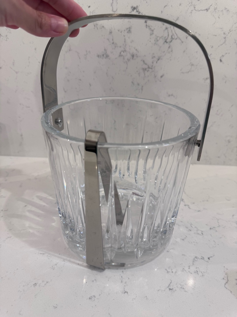 Clear Glass Ice Bucket with Stainless Steel Handle